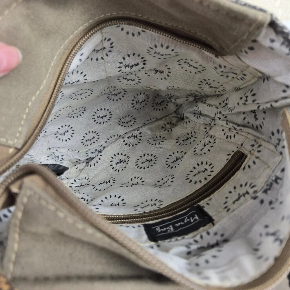 Myra Bag Crossbody Canvas Leather Hairon Crossbody Bag Neutrals Adj Strap NWT